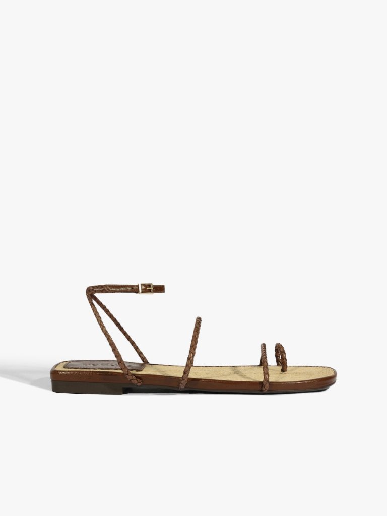 Schutz Kaya Flat Sandal In Desert Brown Ankle Strappy